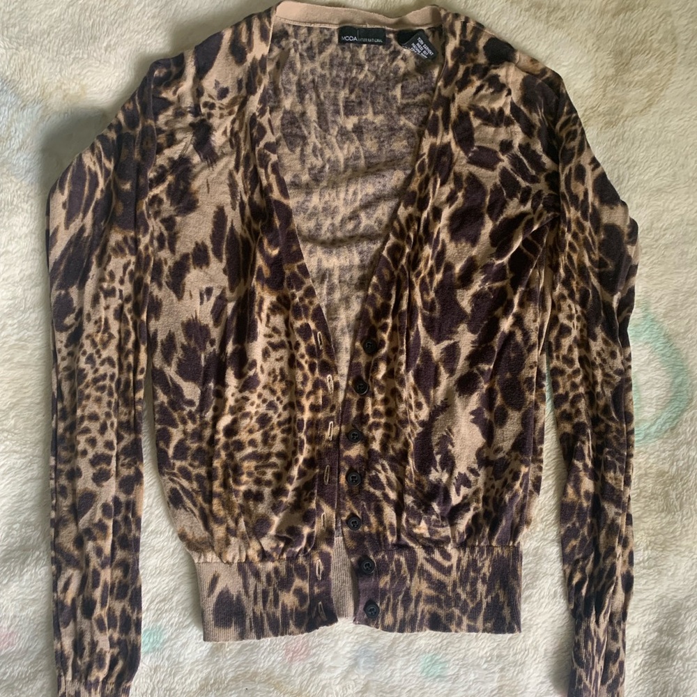XS Moda V-Neck Animal Print Cardigan